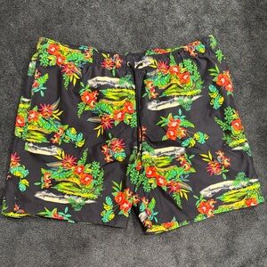 Lands' End Black Floral Men's Swim Trunks